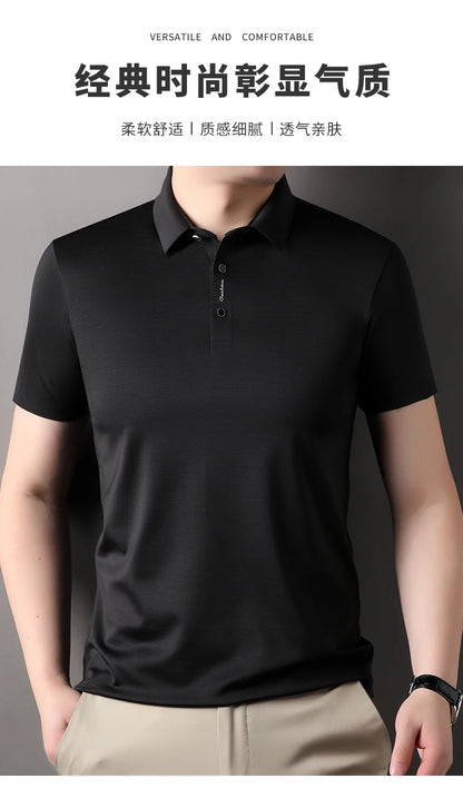2024 Summer New Short sleeved High end Textured Letter Men's POLO Shirt Comfortable Silk Ice Feel Casual Business lapel T-shirt