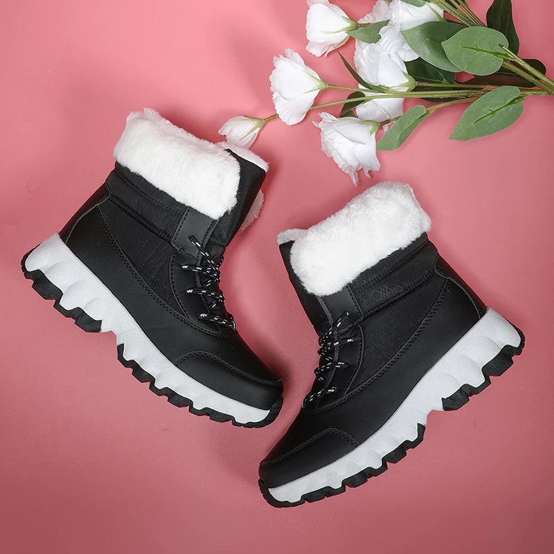 Bottes de neige décontractées et confortables à la mode pour femmes - Col doublé en peluche, semelles antidérapantes, résistantes à l'usure et durables, doublure chaude, bout rond, bottes de randonnée chaudes en plein - DOGOMET DIGITAL PLUS