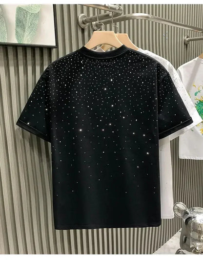 Été strass Rivet T-shirt pour hommes vêtements col rond T-shirt style décontracté mode haute rue 2025 hommes été manches courtes