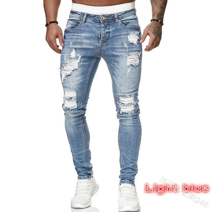 Jean déchiré hommes Stretch maigre gris bleu noir Hip Hop Denim pantalon Streetwear décontracté coupe ajustée jean pour hommes Jogging jean