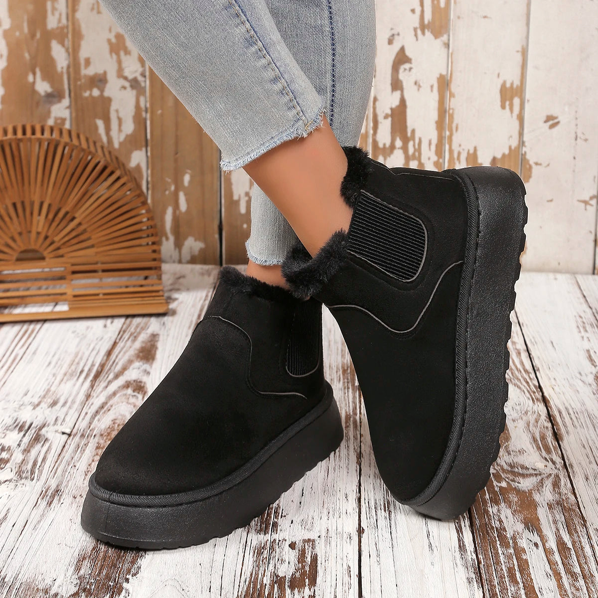Hiver femmes courtes en peluche chaud bottes de neige chaussures décontractées nouveau daim fourrure Chelsea bottines plates plate-forme dames chaussures Botas - DOGOMET DIGITAL PLUS