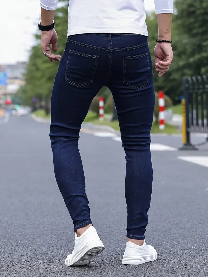 2025 Hommes Classique Avancé crayon Jean Jean Homme Homme Doux Stretch Noir Biker Masculino Denim Pantalon Hommes Solide Pantalon