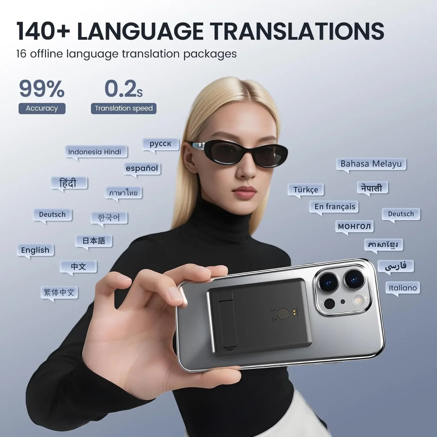 AI Instant Translator Device Magnetic Stand,144 Languages Online Translation Real-Time Photo/Video Calls for IOS Android - DOGOMET DIGITAL PLUS