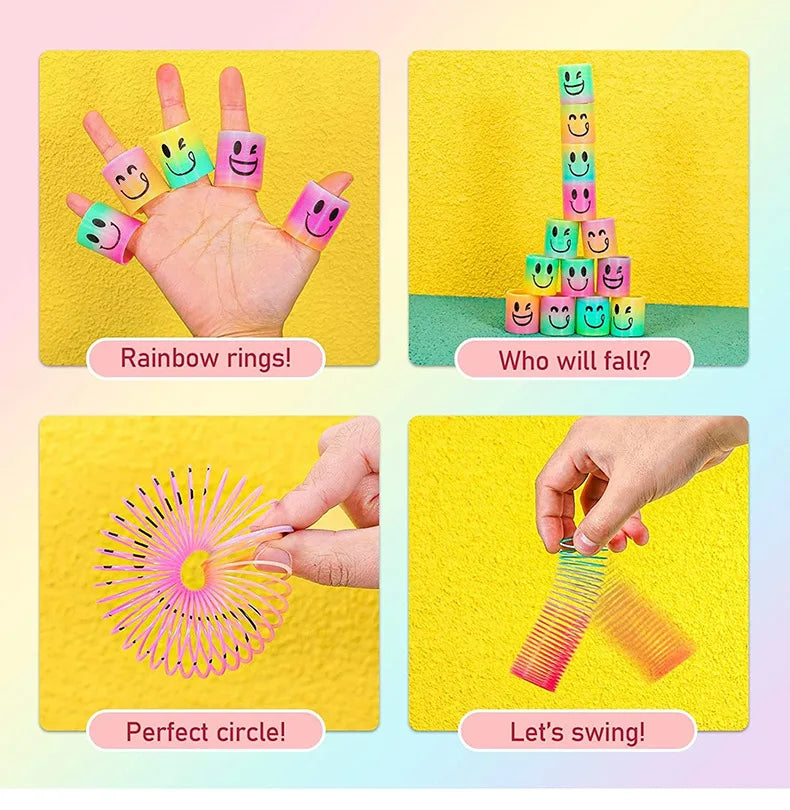 Rainbow Magic Springs Circle Toys Kids' Birthday Party Favors Friends Giveaway Small Gifts Pinata Fillers Flexible Funny Toy