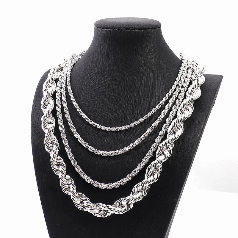 Provence S925 Man's Rope Chain Twisted Chain for Women 18/20/22/24 Inch Sterling Silver Necklace for Man Mini Choker Necklace