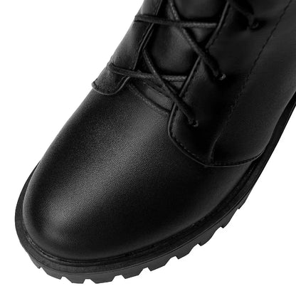 Bottes hautes britanniques pour femmes, blanc et noir, robe de soirée et de bureau, bout rond, talons bloc, fermeture éclair, longues bottes à plateforme d'équitation, hiver - DOGOMET DIGITAL PLUS