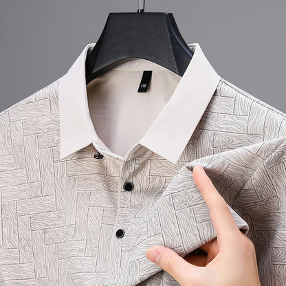 2025 New Men's Business Casual Short Sleeved Shirt Solid Color Polo Shirt Fashionable Breathable Comfortable Versatile Top