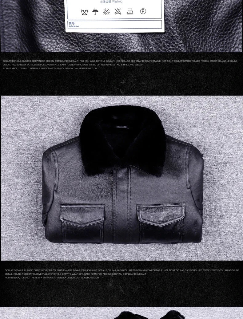 Veste de moto en cuir véritable pour hommes, manteau de fourrure, cuir naturel, chaud, hiver, zones me, SGG1109