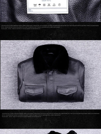 Veste de moto en cuir véritable pour hommes, manteau de fourrure, cuir naturel, chaud, hiver, zones me, SGG1109