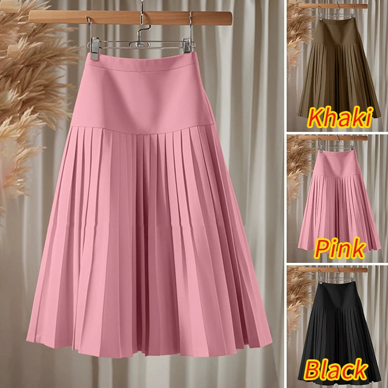 ZANZEA élégant a-ligne Jupes plissées femmes mode taille haute Patchwork Midi Faldas Mujer bureau déplacements solide Jupes Femme