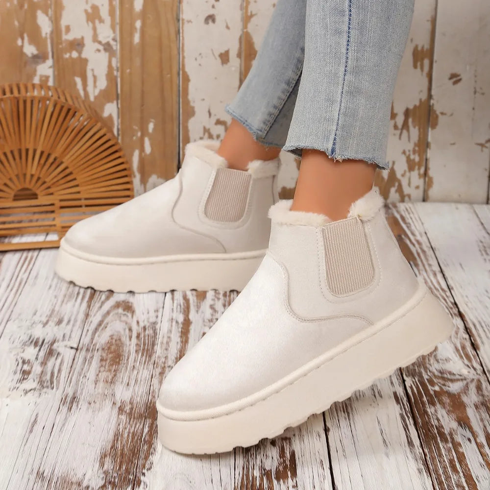 Hiver femmes courtes en peluche chaud bottes de neige chaussures décontractées nouveau daim fourrure Chelsea bottines plates plate-forme dames chaussures Botas - DOGOMET DIGITAL PLUS