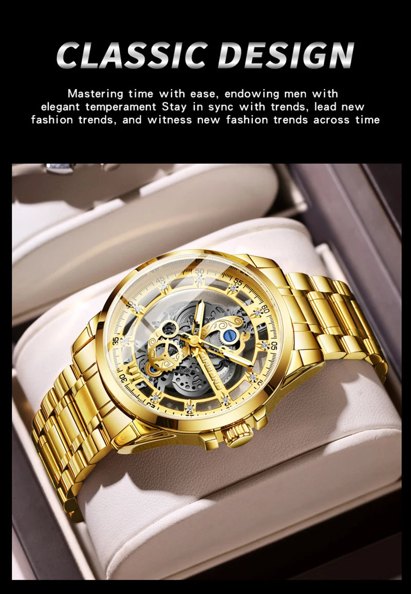 UTHAI-Montre à quartz en acier inoxydable pour homme, évider, étanche, métal, authentique, luxe, carillon, Shoous, V006, nouveau, 2024