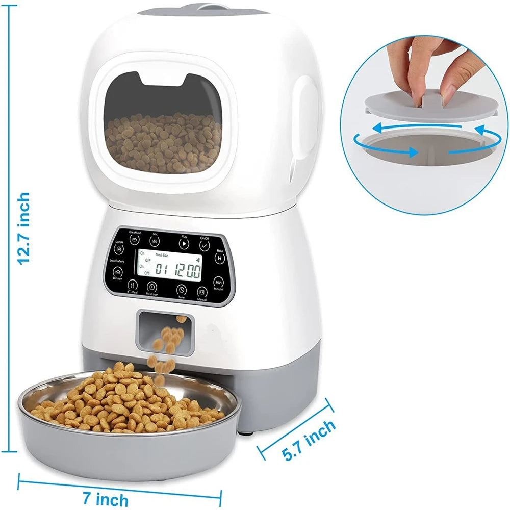 Mangeoire automatique intelligente pour animaux de compagnie, bol en acier inoxydable, distributeur automatique de nourriture, fournitures d'alimentation pour chats et chiens, minuterie, 3,5 L