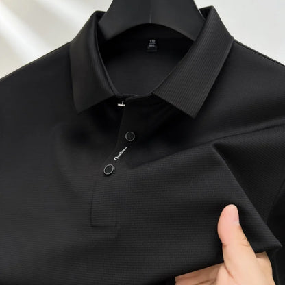 2024 Summer New Short sleeved High end Textured Letter Men's POLO Shirt Comfortable Silk Ice Feel Casual Business lapel T-shirt