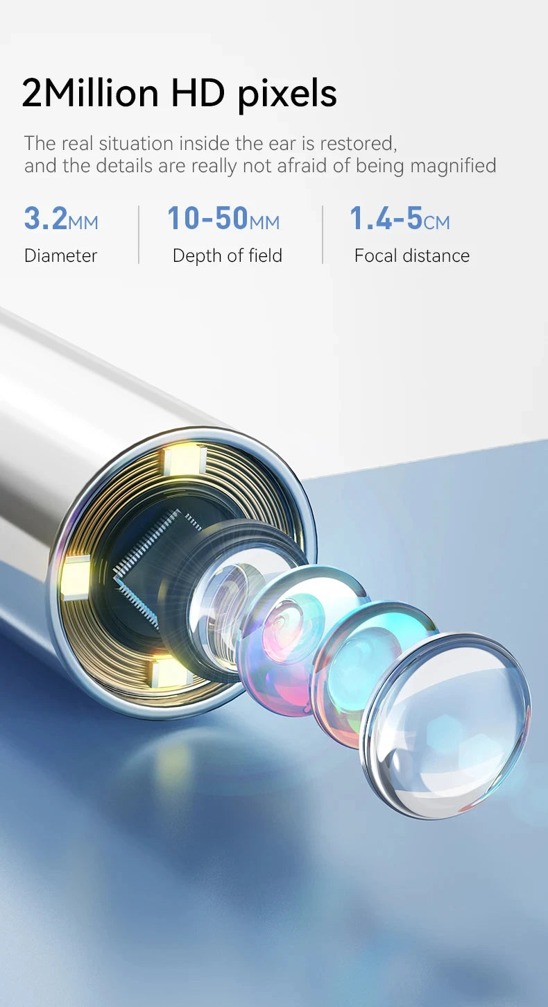 Caméra auriculaire visuelle, objectif 3.2mm, 1080P HD, contrôle de la bouche et du nez avec 4 lumières pour enfants et adultes, Support pour animaux de compagnie, prise de photos, connexion PC