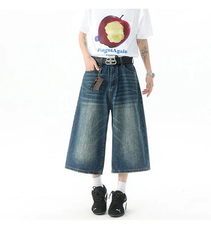 Trendy High-Waisted Wide-Leg Cropped Jeans for Men 2025 Summer Casual Stretch Denim Capri Pants Comfort Fit & Stylish Outfit 8XL