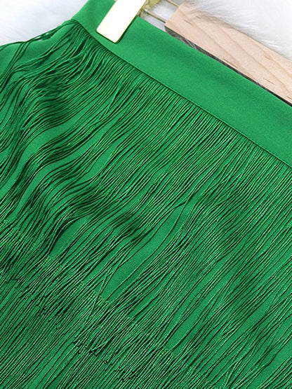 Women's High Waist Fringe Skirt Tiered Drums with Sheath Midi Skirts Tassel Plus Size Elegant Modest Party Rh Dance Wear