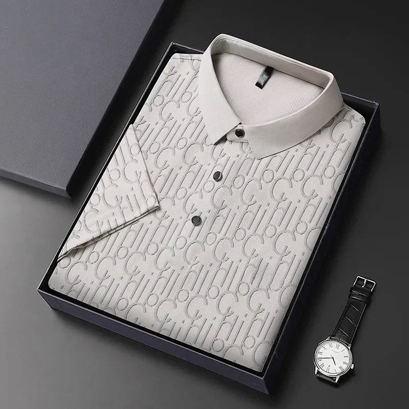 2025 New Men's Business Casual Short Sleeved Printed Polo Shirt Fashionable Breathable Comfortable and Versatile Top