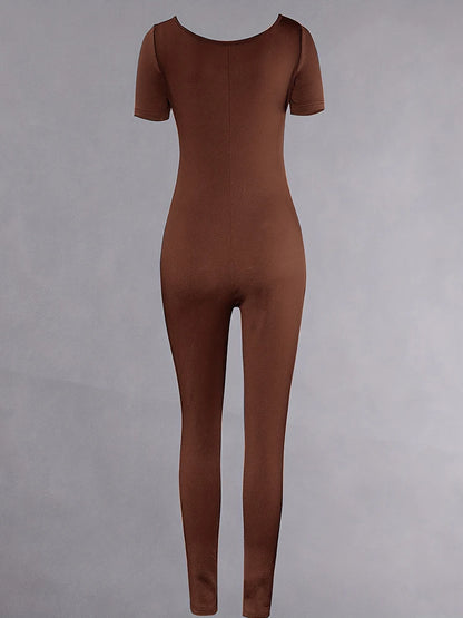 Barboteuse à manches courtes pour femmes, couleur unie, slim, batterie con, combinaisons, sport, fitness, décontracté, activité, streetwear, salopette