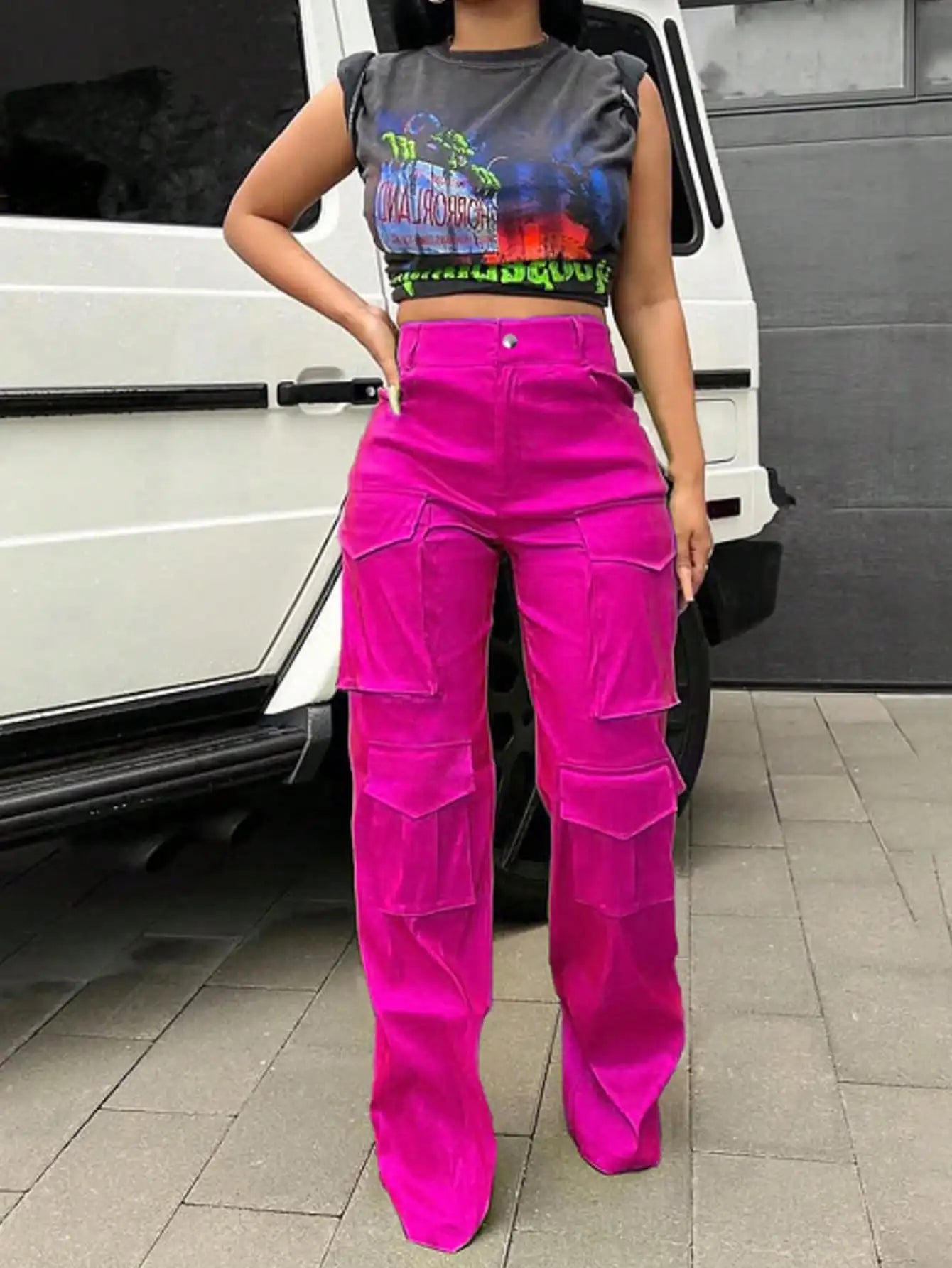 2025 Newest Women's High-waisted Cargo Pants Straight Wide Leg Pants Y2K Streetwear Loose Stretch Pants With Pocket Streetwear