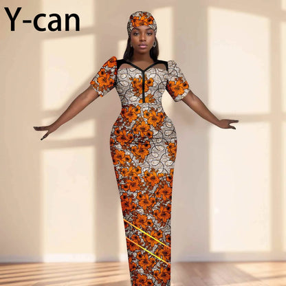 Robe de soirée robes africaines pour femmes coupe ajustée robe à manches courtes robes de soirée avec bandeau Dashiki Ankara imprimer 2525071