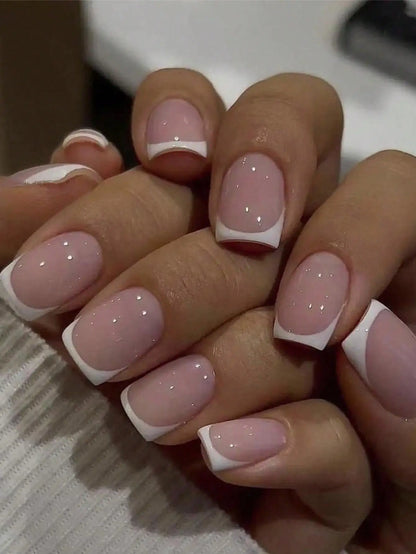 24 pièces/ensemble faux ongles carrés courts pour femmes mignon mariée coeur blanc français conseils faux ongles y2k presse sur faux ongles fournitures