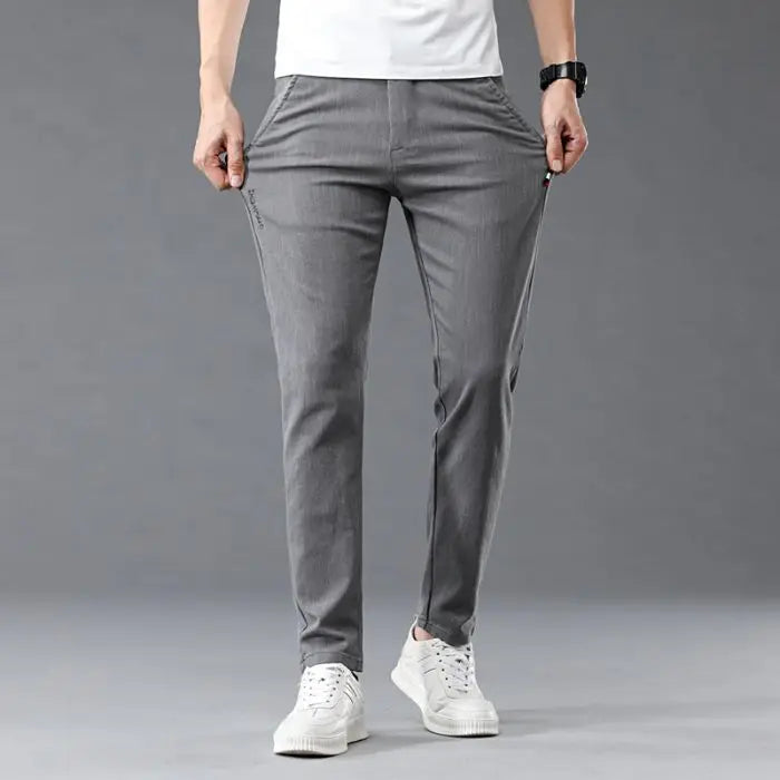 Fashion Men Casual Straight Tailored Trousers Male Jean Like Pants Comfortable Light Gray Dark Grey Trousers