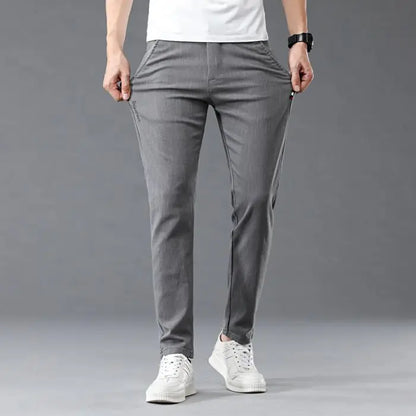 Fashion Men Casual Straight Tailored Trousers Male Jean Like Pants Comfortable Light Gray Dark Grey Trousers