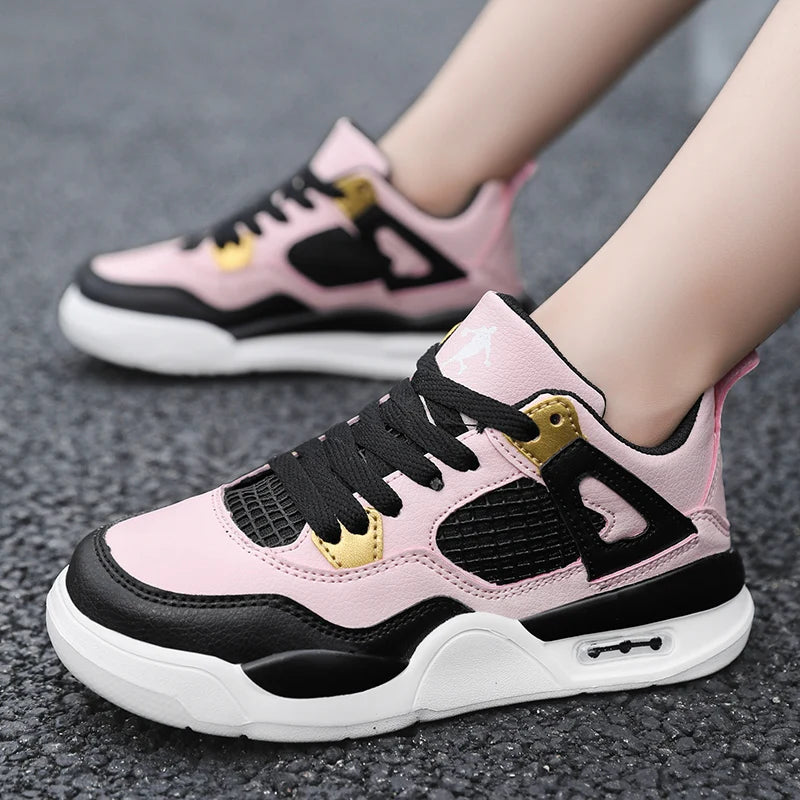 Baskets de basket-ball en cuir à lacets pour enfants, chaussures de skate plates décontractées, tennis pour enfants, qualité, mode, filles, garçons