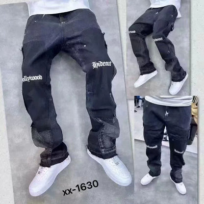 Jean Vintage pour hommes, bas de cloche en détresse, coupe propre, vêtements de travail pour le travail du bois, pantalon en Denim pour le commerce extérieur, 2025