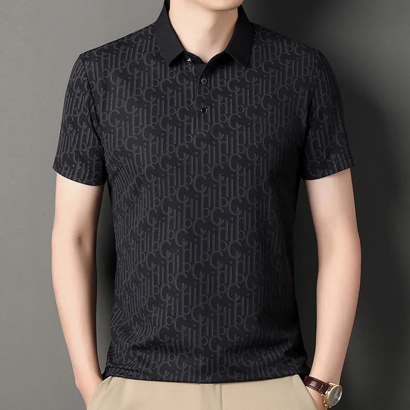 2025 New Men's Business Casual Short Sleeved Printed Polo Shirt Fashionable Breathable Comfortable and Versatile Top