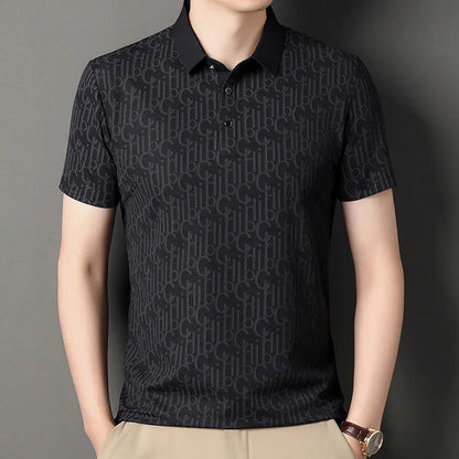 2025 New Men's Business Casual Short Sleeved Printed Polo Shirt Fashionable Breathable Comfortable and Versatile Top