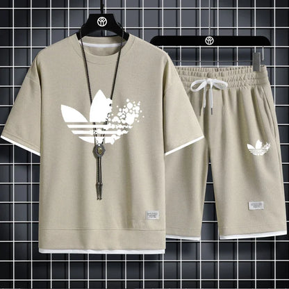 2025 Summer breathable quick drying sports casual jogging men's fashion printed short sleeve T-shirt + shorts two-piece set - DOGOMET DIGITAL PLUS