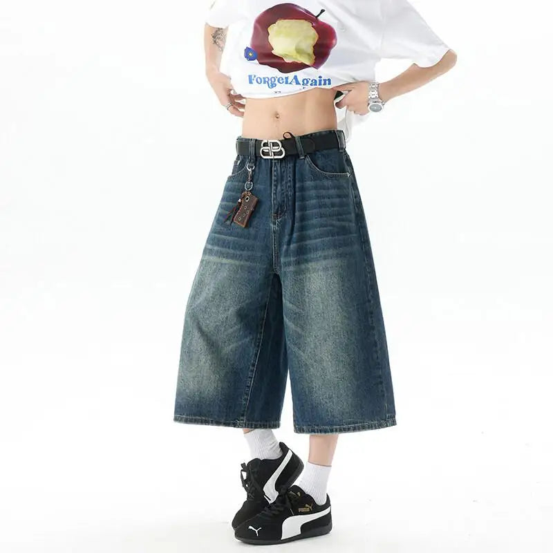 Trendy High-Waisted Wide-Leg Cropped Jeans for Men 2025 Summer Casual Stretch Denim Capri Pants Comfort Fit & Stylish Outfit 8XL