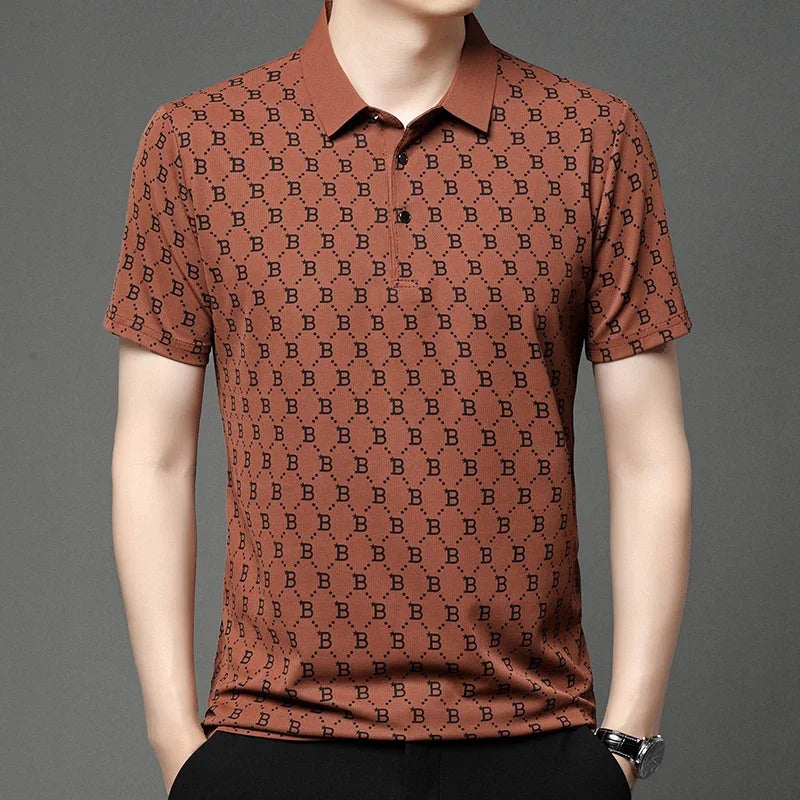 2025 Summer New Men's Business Print Short Sleeved POLO Shirt Comfortable and Cool Casual Fashion T-shirt