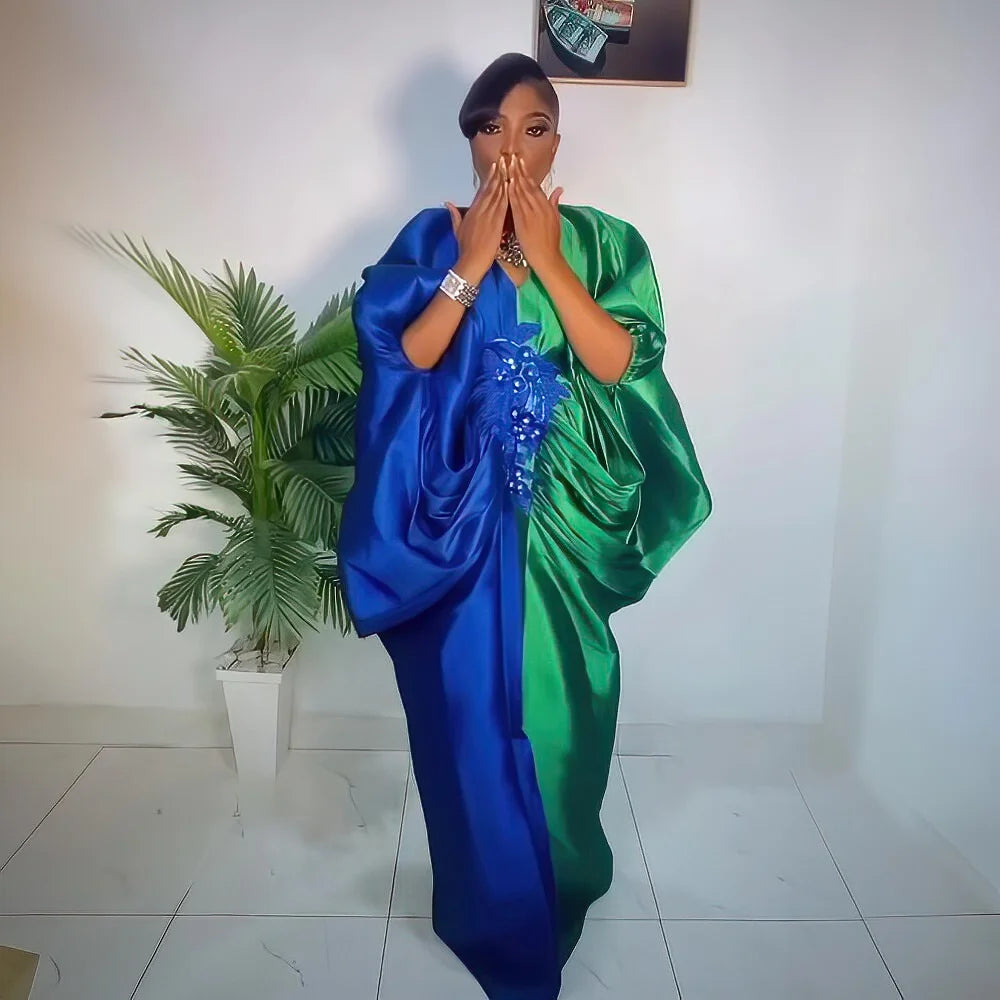 Mode boubou africain femme couleur bloquant robe africaine broderie décoration afrique vêtements