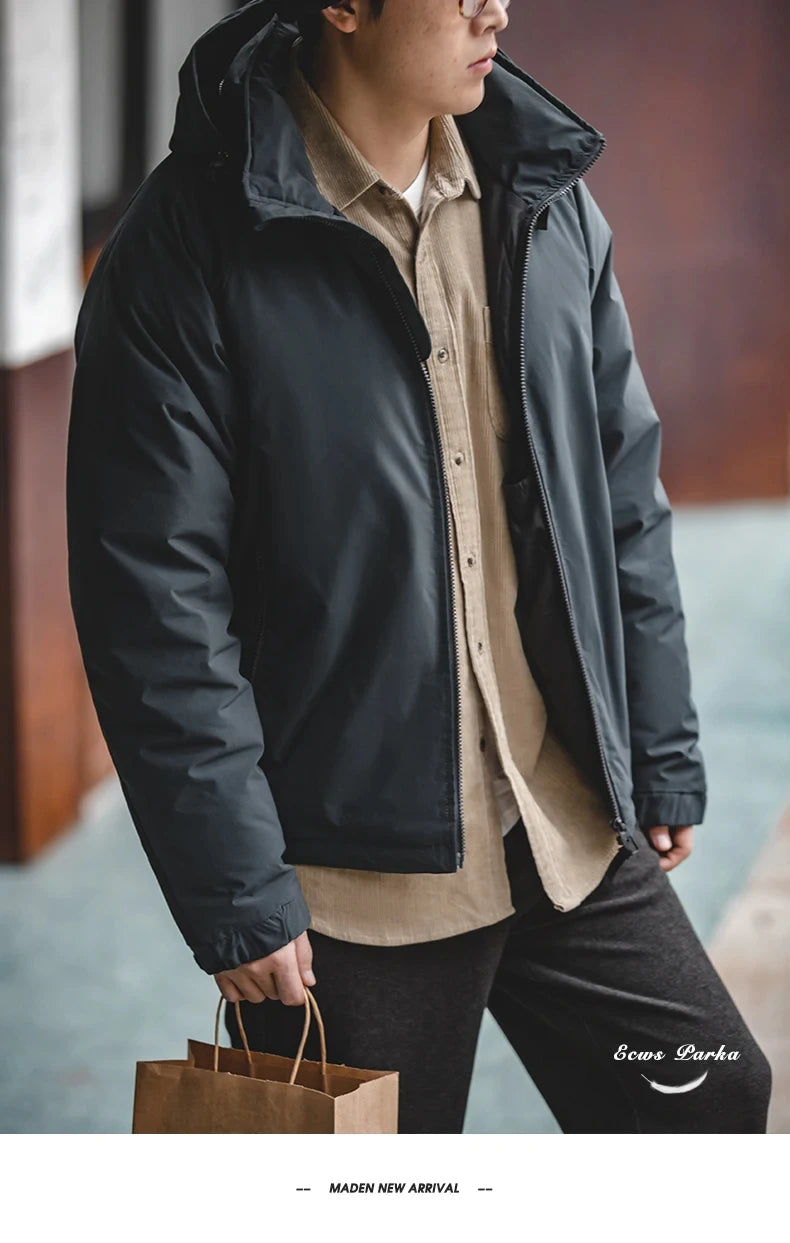 Maden Veste de duvet pour homme avec capuche hiver épaisse tissu mat brillant parka manteau chaud pour l'extérieur versatile veste noire pour porter dehors Chic et chaude veste masculine - DOGOMET DIGITAL PLUS