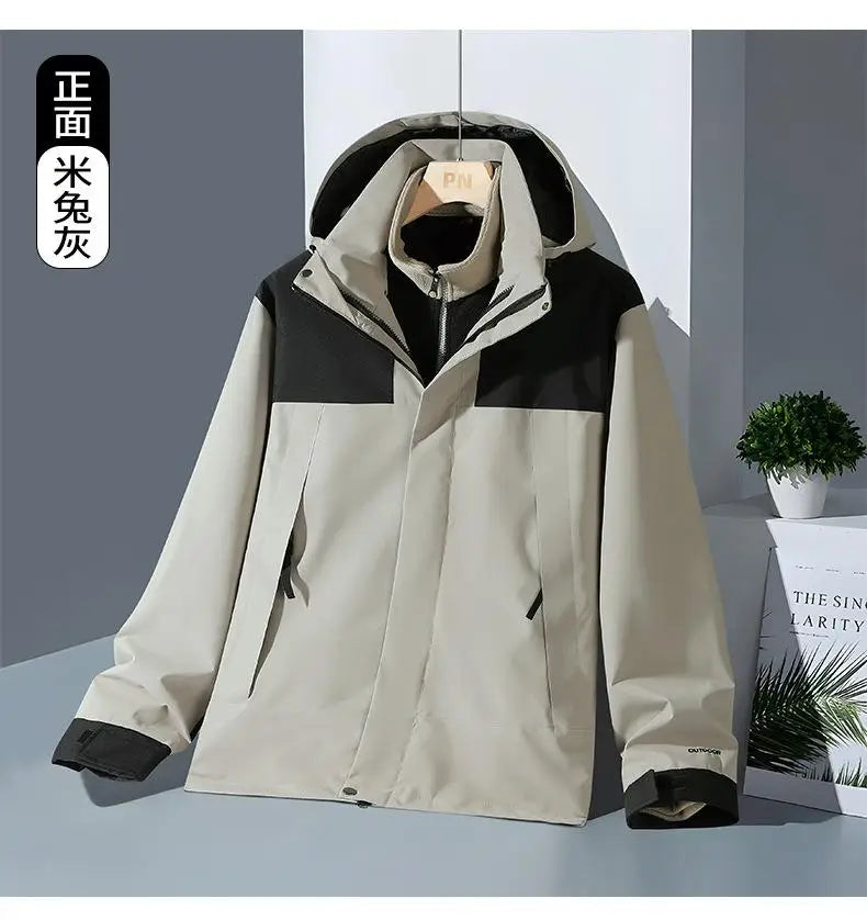 Veste d'assaut d'hiver en plein air trois en un avec polaire épaisse détachable deux pièces veste d'alpinisme imperméable pour hommes - DOGOMET DIGITAL PLUS