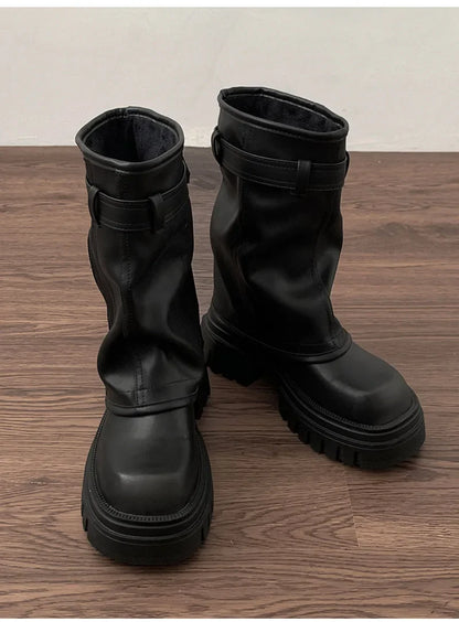 Bottines de motard avec ceinture pour femme, bottines de chevalier, plates, courtes, élégantes, décontractées, à la mode, hiver - DOGOMET DIGITAL PLUS