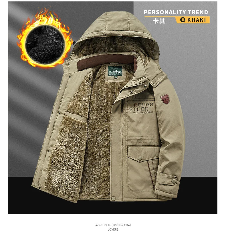 Parka Thermique Épaisse et Chaude pour Homme, Manteau Décontracté à Fermeture Éclair, avec Doublure Souriante, Coupe-Vent, Vêtement d'Extérieur, Hiver - DOGOMET DIGITAL PLUS