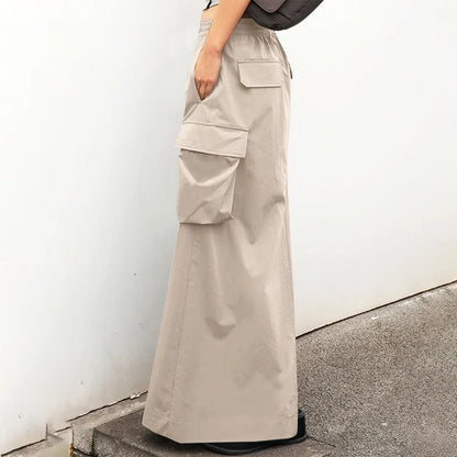 ZANZEA-Jupe Cargo adt pour Femme, Vintage, Élégante, Maxi, Bureau, Grandes Poches, Taille artificiel astique, Streetwear, Automne, 2023