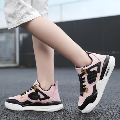 Baskets de basket-ball en cuir à lacets pour enfants, chaussures de skate plates décontractées, tennis pour enfants, qualité, mode, filles, garçons