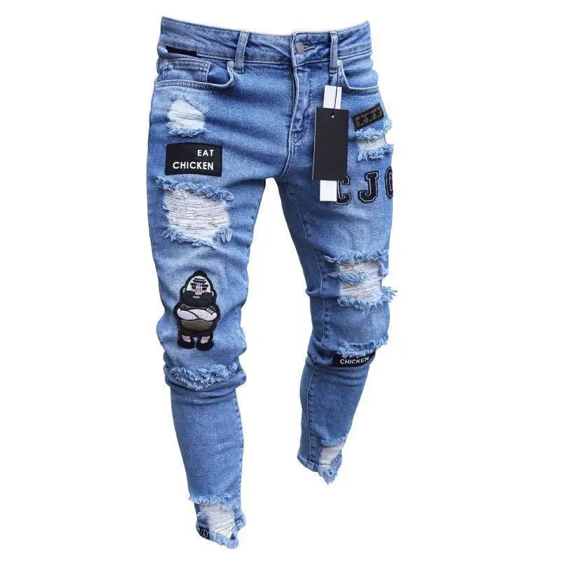 Jean déchiré hommes Stretch maigre gris bleu noir Hip Hop Denim pantalon Streetwear décontracté coupe ajustée jean pour hommes Jogging jean