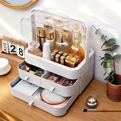 Cosmetic Organizer  Countertop Organizer For Dresser With Lid And Drawer Countertop Waterproof And Dustproof Skin Care Organizer