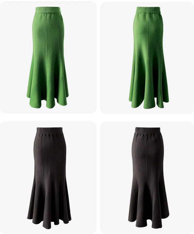 Women Black Knitted Skirt Slim High Waist Mermaid Elegant Retro Party Fashion Evening Chic Female Skirts C-067