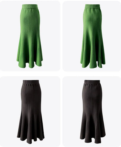 Women Black Knitted Skirt Slim High Waist Mermaid Elegant Retro Party Fashion Evening Chic Female Skirts C-067
