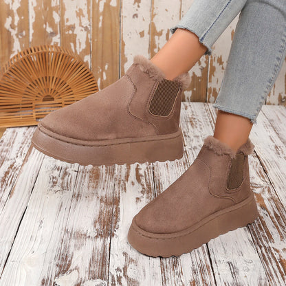 Hiver femmes courtes en peluche chaud bottes de neige chaussures décontractées nouveau daim fourrure Chelsea bottines plates plate-forme dames chaussures Botas - DOGOMET DIGITAL PLUS