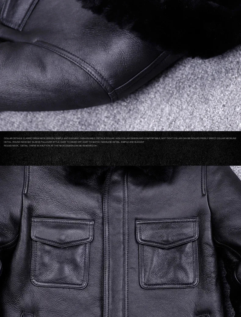 Veste de moto en cuir véritable pour hommes, manteau de fourrure, cuir naturel, chaud, hiver, zones me, SGG1109