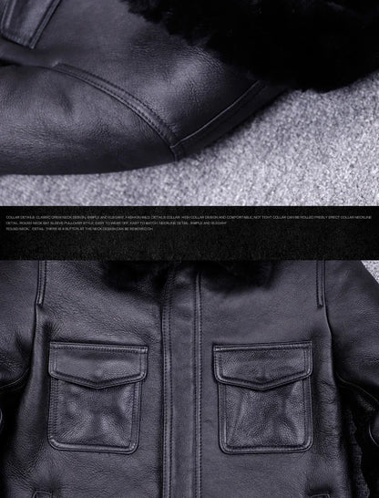 Veste de moto en cuir véritable pour hommes, manteau de fourrure, cuir naturel, chaud, hiver, zones me, SGG1109