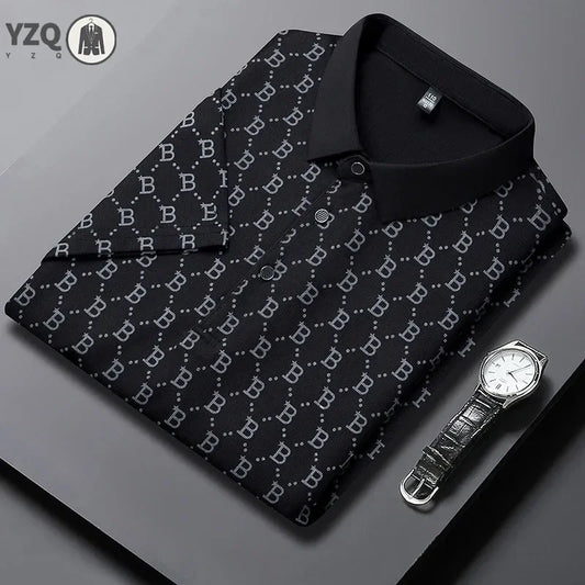 2025 Summer New Men's Business Print Short Sleeved POLO Shirt Comfortable and Cool Casual Fashion T-shirt